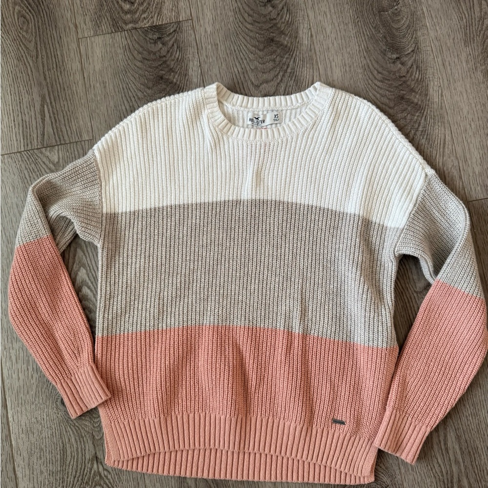 Hollister Colorblock Sweater in Cream, Tan, and Pink